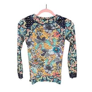 Maaji Rash Guard Women's Size Med Hawaiian Bird Print Mixed Media SPF Protection